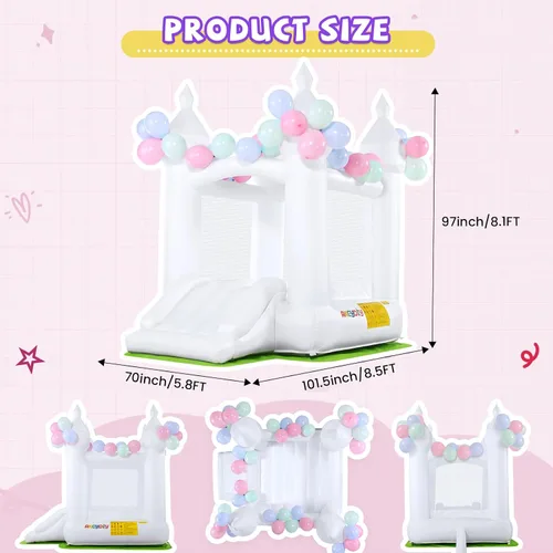 Miniatura 2 de Casa de rebote inflable blanca para niños, castillo hinchable para niños de 3 a 10 años, casa de rebote para niños pequeños con alfombrilla