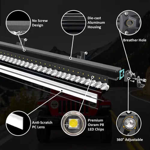 Miniatura 8 de Lasfit Barra de luz LED de 30 pulgadas de una sola fila sin tornillos, luz de inundación IP67, impermeable, barra de luz todoterreno en parachoques