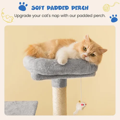 Miniatura 5 de MWPO Árbol para gatos multinivel de 63.8 pulgadas para gatos grandes con postes rascadores cubiertos de sisal, plataforma acolchada, hamaca