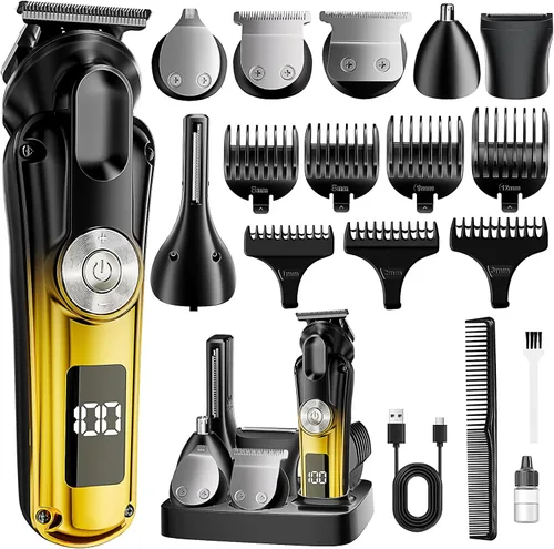 Cortadora de pelo 6 en 1 para hombres, afeitadora eléctrica impermeable IPX6 y cortadora de pelo inalámbrica, kit de aseo para nariz, cuerpo, cara y