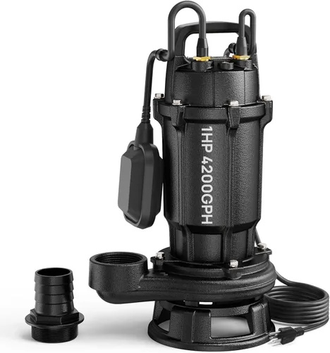 Aquastrong Bomba de amoladora de aguas residuales de 1 HP, bomba de aguas residuales de 4200 GPH de descarga de 2 pulgadas, bomba de sumidero de