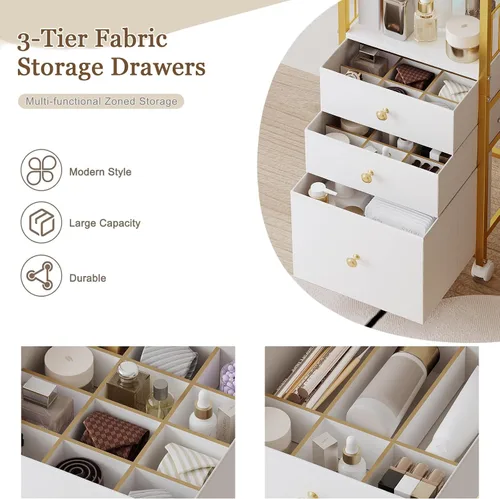 Miniatura 3 de Carrito organizador de maquillaje con 3 cajones, organizadores de joyas y almacenamiento para collar de aretes, organizador de almacenamiento grande