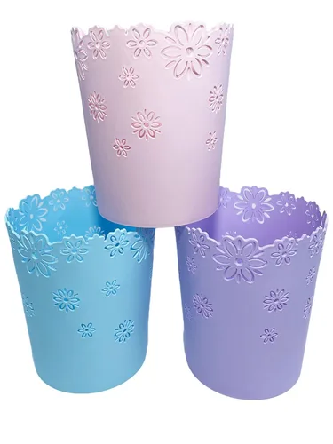 Miniatura 6 de Papelera, Cestas de Papeles de Desecho de Plástico sin Tapa con Forma de Flor Hueca, Bote de Basura (Azul, Mediano)