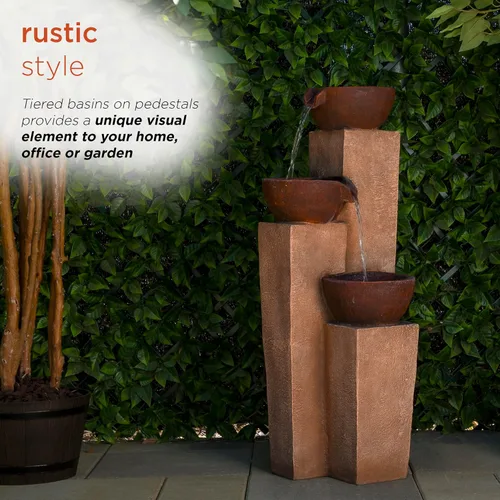 Miniatura 4 de Alpine Corporation ZEN398 - Fuente de agua moderna de 3 niveles para exteriores de 35 pulgadas, elegante fuente de suelo rústica para jardín, patio