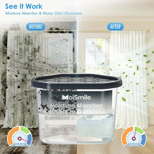 Miniatura 2 de Absorbentes de humedad, acción rápida con carbón activado, absorbente de humedad y eliminador de olores para armario, baño, sótano, automóvil