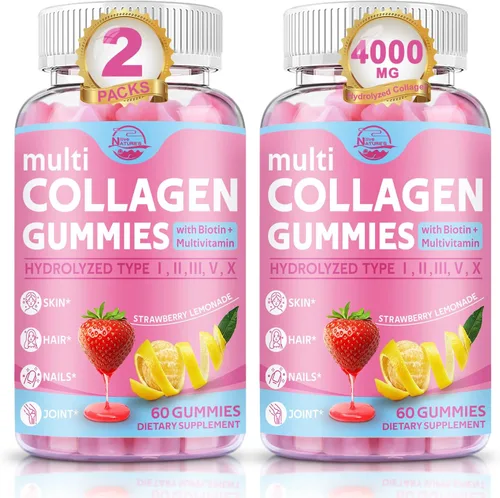 Nature's live Gomitas de péptidos de colágeno múltiples, tipo I, II, III, V, X - Péptidos de colágeno hidrolizados con biotina, ácido hialurónico,