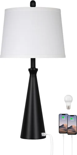 Miniatura 2 de Rinweey 28" Black Touch Table Lamp with USB A+C Ports, 3-Way Dimmable Bedroom Lamp for Night Stand, Tall Modern Touch Lamp for Living Room End