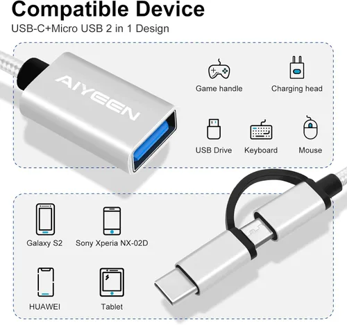 Miniatura 2 de Adaptador USB-C/Micro a USB, USB 3.0 2 en 1, cable adaptador OTG, compatible con MacBook Pro, Android, Google, Samsung y más, negro