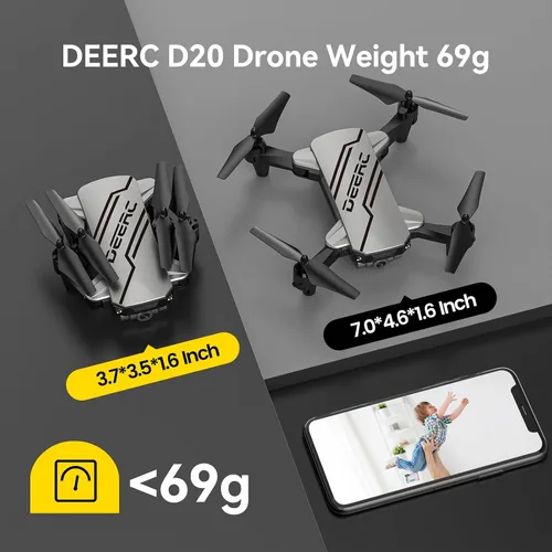 Miniatura 6 de DEERC D20 - Mini dron con cámara FPV HD 720P y control remoto, control de altitud, modo sin cabeza, ajuste de velocidad de arranque con una tecla