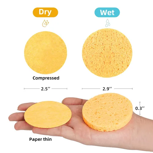 Miniatura 4 de 120 esponjas faciales comprimidas, 100 % natural, esponjas cosméticas de spa de celulosa para limpieza facial diaria, maquillaje y eliminación