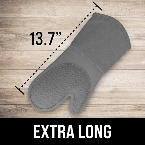 Miniatura 2 de Guantes de horno de silicona con forro de algodón acolchado – profesional resistente al calor olla de cocina soportes – 1 par Gris