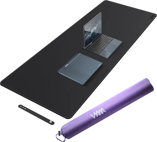 Miniatura 38 de Vyaaa Tapete de cuero para escritorio, 63" x 23.6" pulgadas, protector de escritorio de cuero, impermeable, extra grande, alfombrilla de mouse Negro