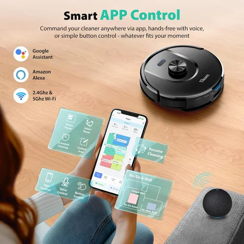 Miniatura 7 de Tikom Robot Aspirador y Fregona, Aspiradora Robótica de 6000 Pa con Base de Vaciado Automático, Capacidad de 90 Días, Navegación LiDAR, Mapeo