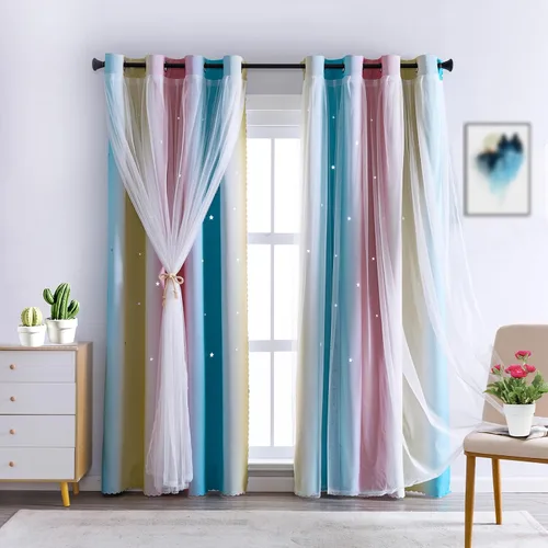 Miniatura 14 de Cortinas opacas con estrellas de Anytime para habitaciones de niñas, cortina de princesa para habitación de hija, ventana de dormitorio