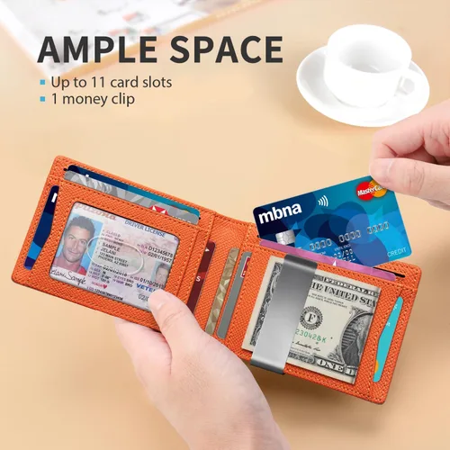 Miniatura 70 de RUNBOX - Carteras delgadas para hombre, cartera de piel con pinza para el dinero, cartera de bolsillo frontal con bloqueo RFID, tarjetero