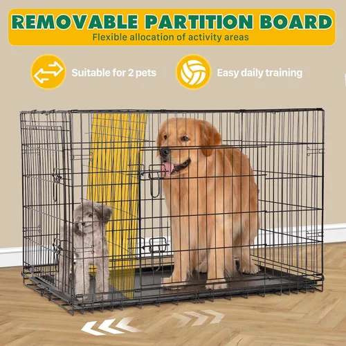 Miniatura 4 de Jaula para perros – Jaula portátil extra grande de 48 pulgadas de doble puerta, jaula de alambre de metal para mascotas con bloqueo seguro, bandeja