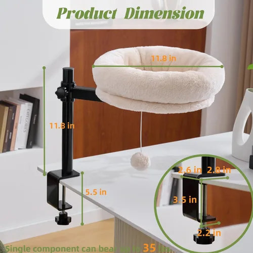 Miniatura 3 de BYBYME Cama de escritorio para gatos de interior, cama de gatito para escritorio soporta 44 libras, rotación de 360° y ajustable, escritorio nido