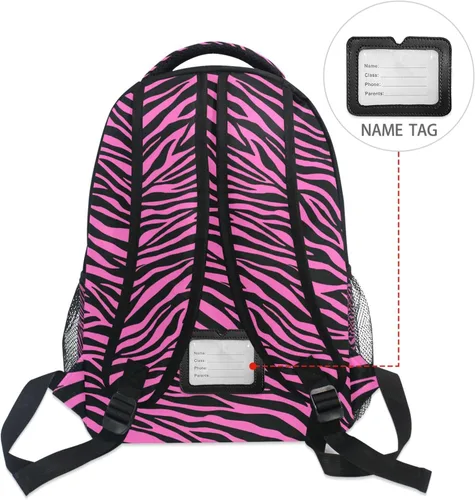 Miniatura 4 de Fisyme Mochila para computadora portátil con estampado de cebra rosa, mochila para libros, viajes informales, senderismo, computadoras portátiles