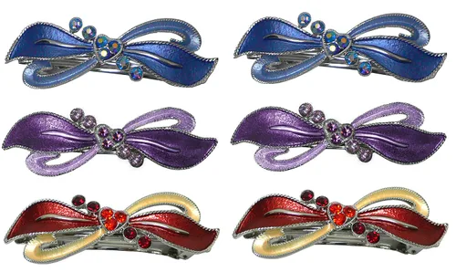 Miniatura 13 de Dz Pk Pasadores, 12 unidades, lazo para el pelo con lazo en una cinta, pinzas para el pelo francés, 2 Ea 6 colores YY86400-1-D