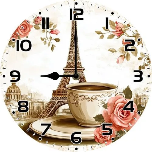 Miniatura 7 de FemiaD Relojes de pared capuchino reloj de pared con manecilla de hora negra de 10 pulgadas, redondo, de madera, funciona con pilas, silencioso, sin