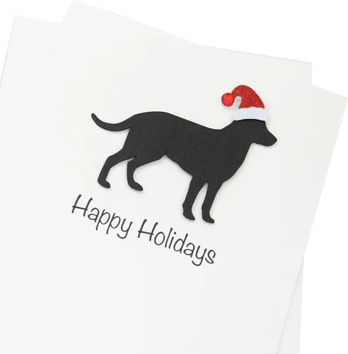 Miniatura 2 de Black Labrador Retriever - Tarjetas de Navidad (10 unidades), hechas a mano, base blanca, perro con sombrero de Papá Noel Negro