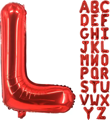 Lovoir Globos grandes de 40 pulgadas con la letra L roja de gran tamaño, globo de helio de aluminio de Mylar para fiesta de cumpleaños, decoración