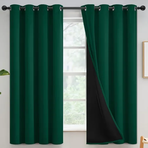 Miniatura 343 de Yakamok Cortinas negras, cortinas de ventana con aislamiento térmico y eficiencia energética para dormitorio, cortinas opacas completas y cortinas
