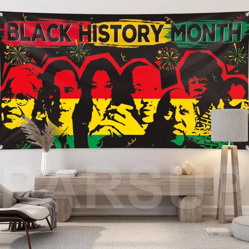 Miniatura 6 de Pancarta de fondo del mes de la historia negra, 78 x 43 pulgadas, tamaño grande, pancartas de fondo rojo, naranja y verde, suministros de decoración