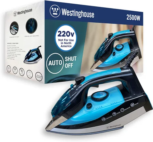 Westinghouse - Plancha de 220 V de 2500 vatios con vapor y apagado automático de 220 – 240 voltios 50/60 Hz con adaptador de enchufe Dynastar (no