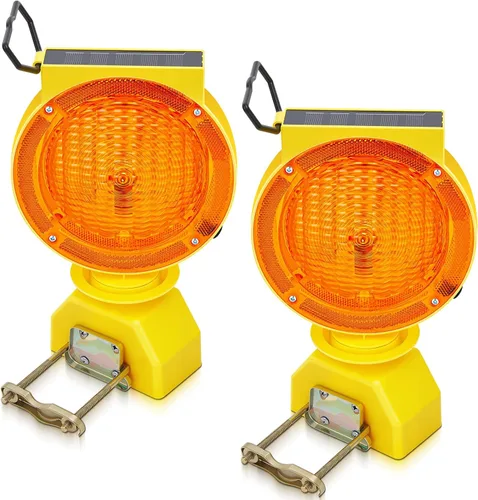 2 luces solares intermitentes de tráfico, luces solares de advertencia industrial, advertencia de tráfico, barricada, señal, intermitente, 2 caras,