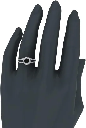 Miniatura 2 de Anillo de compromiso con halo de diamantes negros de 1,40 quilates, peso total de 14 quilates, acabado en oro blanco