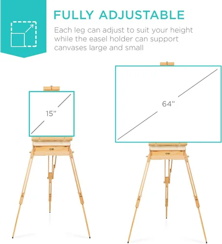 Miniatura 4 de Best Choice Products Caballete de arte para pintar, trípode ajustable de madera portátil para artistas con caja de bocetos, juego de arte de 32