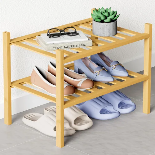 Miniatura 36 de Smiry Zapatero de bambú para clóset, organizador de zapatos apilable de 4 niveles largo de madera, estante de almacenamiento de zapatos Negro