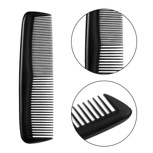 Miniatura 5 de Leinuosen Juego de 12 peines de bolsillo de plástico de dientes finos para peinar el cabello para mujeres y hombres, Peines para el cabello (Negro)
