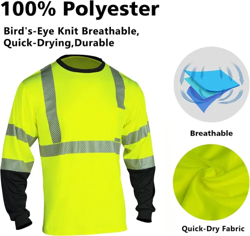 Miniatura 5 de VENDACE Camisetas reflectantes de seguridad de manga larga de alta visibilidad para hombre, ANSI Clase 3, alta visibilidad, camisetas de trabajo