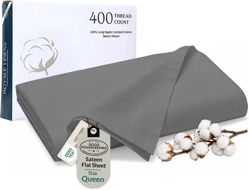 Miniatura 35 de Royale Linens Sábana Plana de Algodón Peinado de Fibra Larga 100% de 300 Hilos - Súper Suave - Sábanas Superiores - Sábana Plana Queen Vendida por