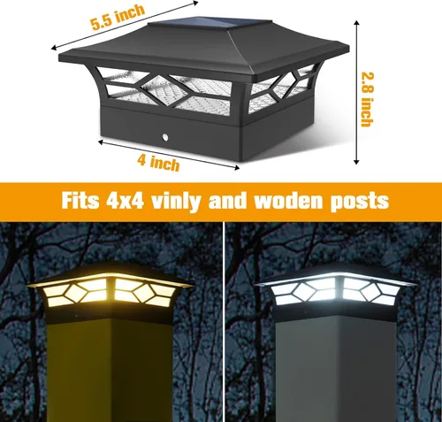 Miniatura 5 de Luces Solares para Tapas de Postes Exteriores Paquete de 4, Impermeables, Alimentadas por Energía Solar, Luces para Postes de Terraza y Valla