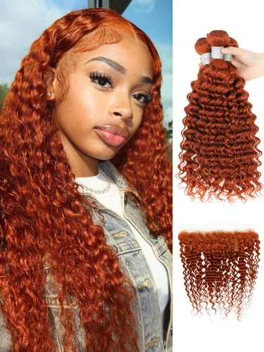 Miniatura 47 de P4/27 Cabello Humano Solitario de Onda Profunda con Reflejos Rubios Miel, 12A 100% Tejido Brasileño Virgen Ondulado Grueso con Mechas Ombre Marrón