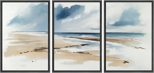 Miniatura 135 de SIGNWIN Lienzo enmarcado para pared, arte con pinceladas de flujo neutro en tonos beige abstractos, ilustraciones, arte moderno, decorativo