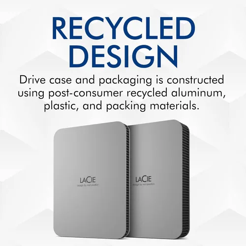 Miniatura 3 de LaCie Mobile Drive, disco duro externo portátil de 5TB - Plata Lunar, USB-C 3.2, para PC y Mac, reciclado post-consumo, con Adobe All Apps Plan