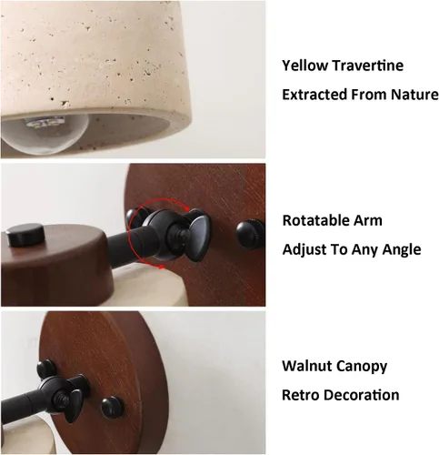Miniatura 5 de Aplique de pared ajustable de piedra natural - Lámpara de baño de mármol con cableado directo, lámpara rústica de estilo campestre, iluminación