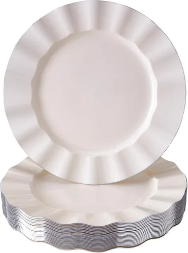 Miniatura 18 de Silver Spoons Platos de postre desechables 10 piezas Platos de plástico resistente Elegante aspecto fino de porcelana Velo, marfil