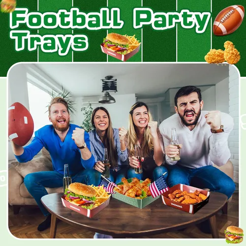 Miniatura 6 de Sawysine Paquete de 36 platos de fútbol grandes para fiestas de fútbol, bandejas de papel de 5 libras, nachos, botes de comida, cuencos desechables