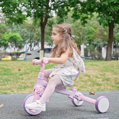 Miniatura 8 de Phobby Triciclo 5 en 1 para niños pequeños con mango de dirección para niños de 1, 2, 3, 4 años, triciclo para niños con pedales extraíbles, juguete