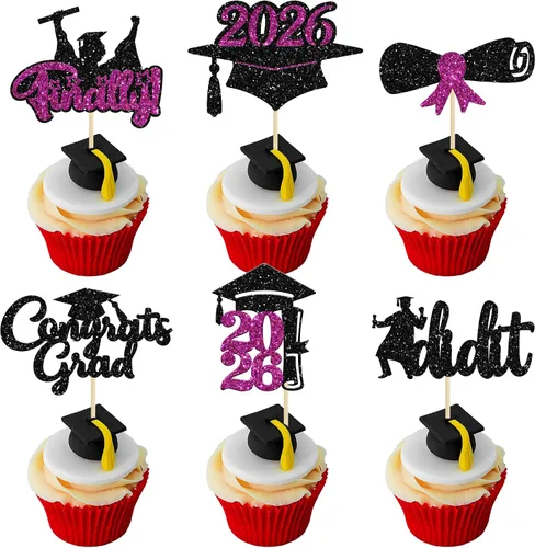 Miniatura 12 de Gyufise 1 paquete de decoración de pastel de graduación 2025 con purpurina de felicitaciones clase de 2025, decoración de pastel de diploma 2025