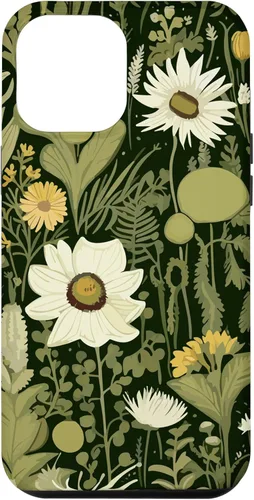 Miniatura 25 de iPhone 13 Wildflower, patrón de flores botánicas verdes, funda de flores silvestres boho