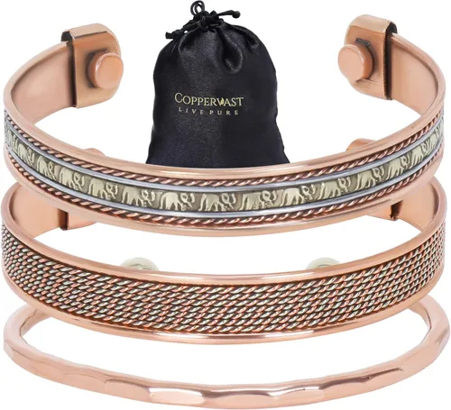 Miniatura 10 de Coppervast Pulseras de cobre para hombre y mujer Juego de 3 con bolsa de regalo Hecho a mano 100% cobre