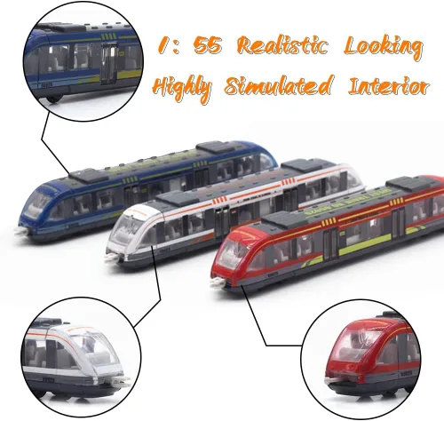 Miniatura 2 de Crelloci Juego de 3 trenes bala, tren de juguete de alta velocidad vinculado Lotomotora, modelo de automóvil de aleación fundida, metro deslizante