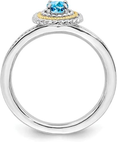 Miniatura 2 de Anillo de plata de ley 925 maciza y oro amarillo de 14 quilates apilable de plata de ley 925 con topacio azul