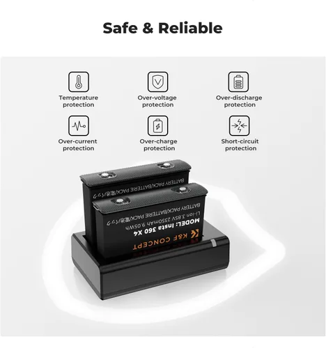 Miniatura 5 de K&F CONCEPT Batería de 360 x 4, paquete de 2 baterías X4 y cargador LED rápido compatible con cámara de acción Insta360 X4